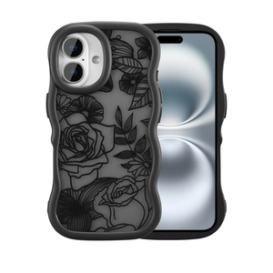 XIZYO for iPhone 16 Plus Case, Cute Wavy Floral Flower Rose Aesthetic, Curly Wave Frame Women Girls Matte TPU Bumper Shockproof Case, Matte Black