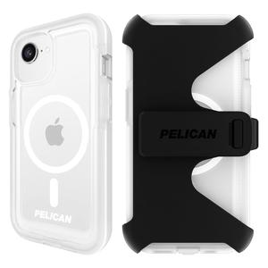 Pelican Voyager iPhone 16e (2025) / 15/14 / 13 Phone Case [Compatible with MagSafe] with 18ft Military-Grade Drop Protection - Heavy Duty Cover with Belt Clip Holster for iPhone 16e (2025) - Clear 