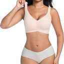 Bras for Women No Underwire Full Coverage Adjustable Bra Comfort Wireless Ribbed Bras 2025 (Beige, XXL)