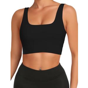 Buauty Sports Bras for Women, High Support Molded Cup Scoop Neck U Back Crop with Padding, Workout Push up Compression Bralettes with Built, Open Back Gym Athletic Bras Black, M
