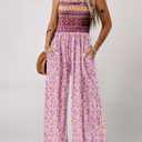 Happy Sailed Jumpsuits for Women Summer Casual Floral Print Sleeveless Jumpsuit High Waist Wide Leg Pant Rompers with Pockets (Pink)