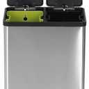 SIMPLI-MAGIC 60 Liter / 16 Gallon Rectangular Hands-Free Dual Compartment Recycling Kitchen Step Trash Can with Soft-Close Lid, Brushed Stainless Steel (30L x 30L Capacity)