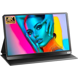 4K Portable Monitor, 38402160 15.6'' FHD 4K Laptop Monitor IPS Display with USB Type C & Mini HDMI Port Built-in Speakers & Cover Travel Monitors Compatible with PC, MacBook