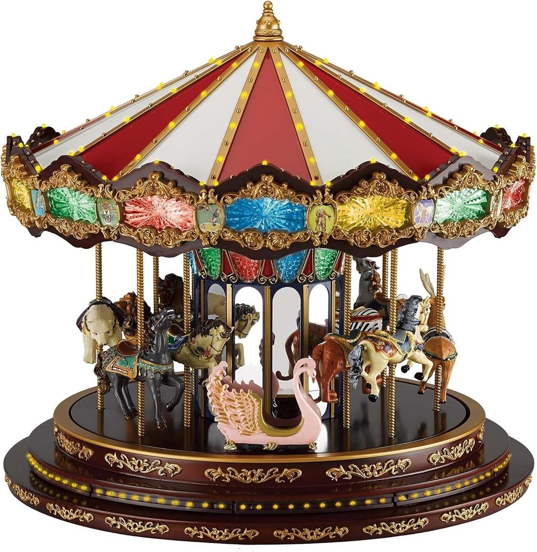 Mr. Christmas Marquee Deluxe Carousel Musical Animated Christmas Decoration, LED Lights, Plays 20 Songs, 15 Inch, Multi-Color