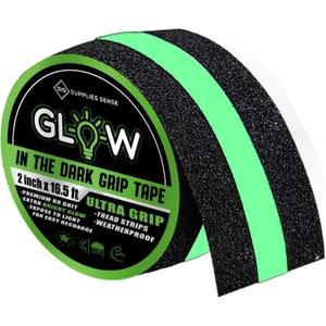 Anti-Slip Grip Tape Strips 2" x16.5ft, Non-Slip Traction Tape, Weatherproof Safety Adhesive Grip Treads with Glow in The Dark Strip, in/Outdoor Abrasive Tape for Stairs, Non-Skid Steps