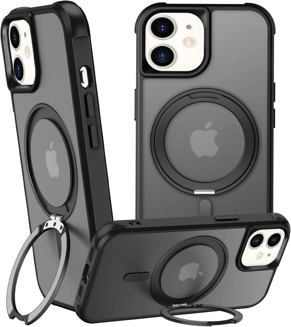 360 Magnetic Swivel Ring for iPhone 11 case, Built-in Metal Stand and Ring Holder, Magsafe Compatible, Military Grade Protection, Shock Resistant - Black
