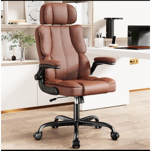 Kensaker Executive Leather Office Chair, Computer Chair with Thick Cushion & Lumbar Support, Ergonomic Desk Chair with Adjustable Headrest & Armrests,Brown