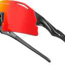 KAPVOE Polarized Cycling Glasses with 3 Interchangeable Lenses, MTB Biking Baseball Golf Sports Sunglasses for Men Women (Black Red)