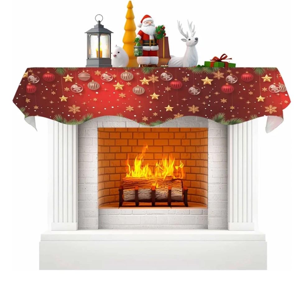NYZE Christmas Mantel Scarf 70 x 17 Inch Fireplace Mantel Scarf Cover Decoration for Christmas Fireplace Scarf Shelf Top Runner Holiday Winter Home Decor