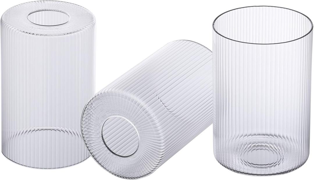 3 Pack Clear stripes Glass Lamp Shade Replacement Globe & Shade for Light Fixture, 3.94in Diameter 5.9in Tall, E26 Base 1-5/8 Inch Fitter, Cylindrical glass lampshade