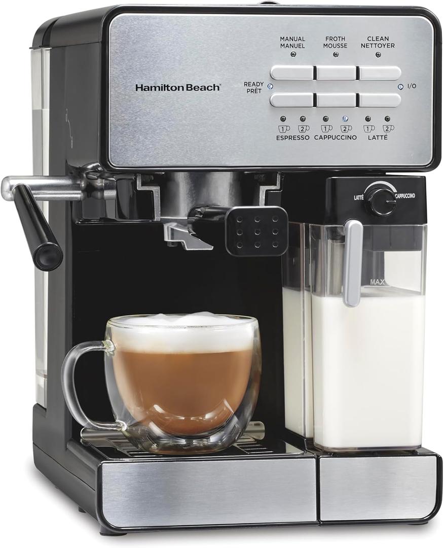 Hamilton Beach Slide and Lock Espresso Machine, Programmable Coffee Maker for Caf-Quality Cappuccino & Latte, 15 Bar Pump, Milk Frother Steamer Wand, 70 oz. Removable Reservoir, Black (40750)