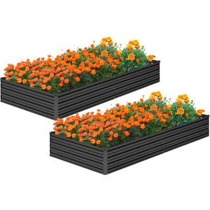 MGNO 2pcs 8x4x1FT Galvanized Raised Garden Bed-Outdoor Planter Box for Vegetables-Metal Garden Bed,Rectangle Planting Box for Herb,Flower,Black