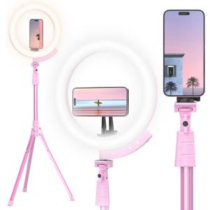 UBeesize 12'' LED Ring Light with 62'' Tripod Stand and Magnetic Phone Holder, Selfie Ring Light for Video Recording, Live Streaming, Compatible with iPhone & Android (Pink)