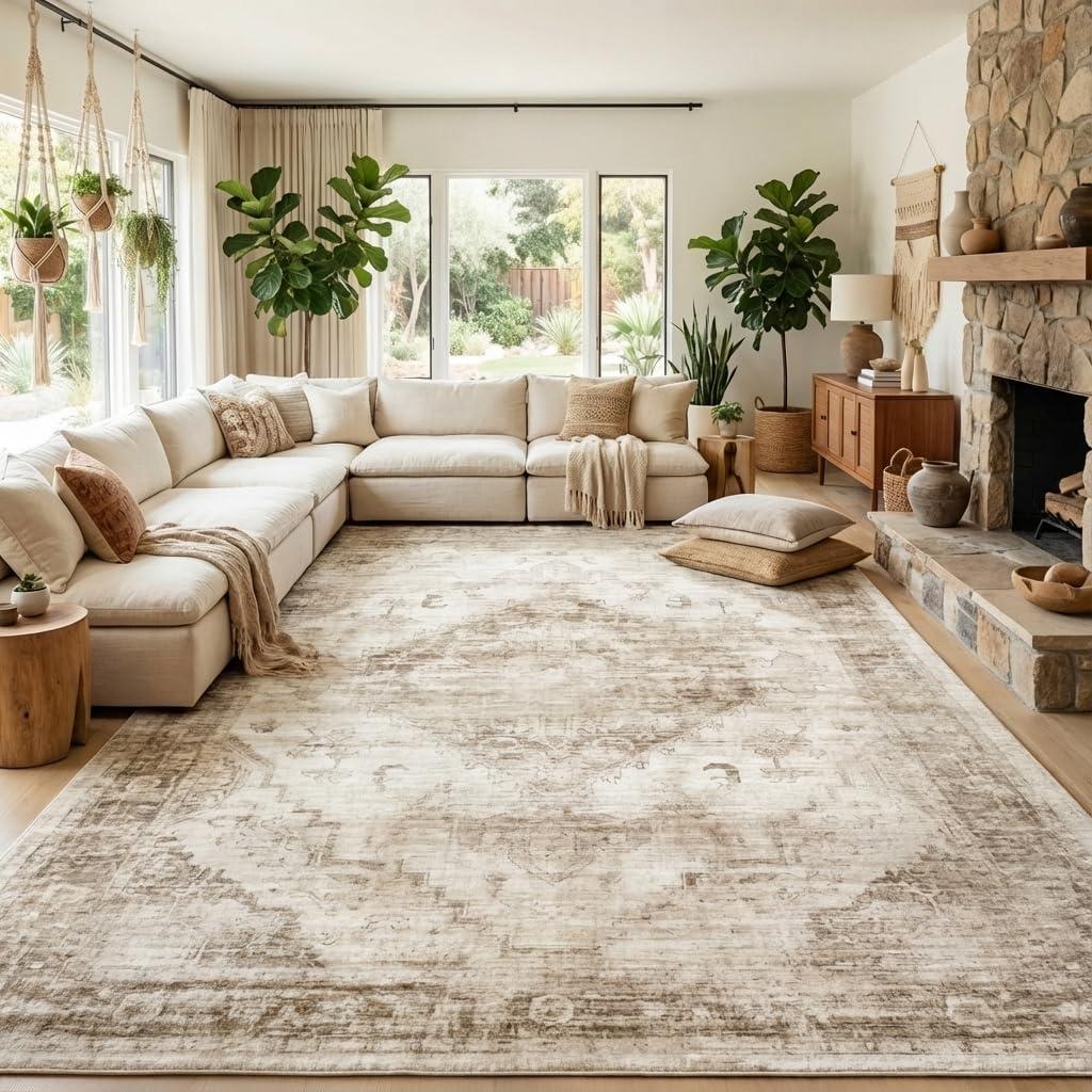 Garvee Beige Boho 8x10 Area Rugs for Living Room Bedroom