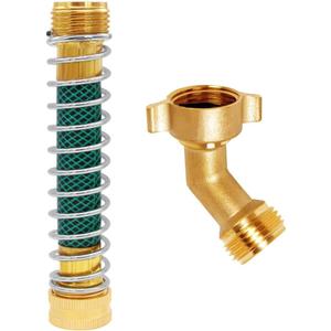 Brass 3/4" GHT Thread 5.5 Inches Length Garden Hose Extension Protector and 45 Elbow Swivel Garden Hose Connector Adapter Kit
