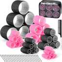 6 Size Hair Rollers for Women, 62 Pcs Rollers Hair Curlers for Blowout Look Long Medium Short Hair, Jumbo Large Medium Small Self Grip Curlers with 36 Roller 24 Clips 1 Storage Bag (Pink+Black)