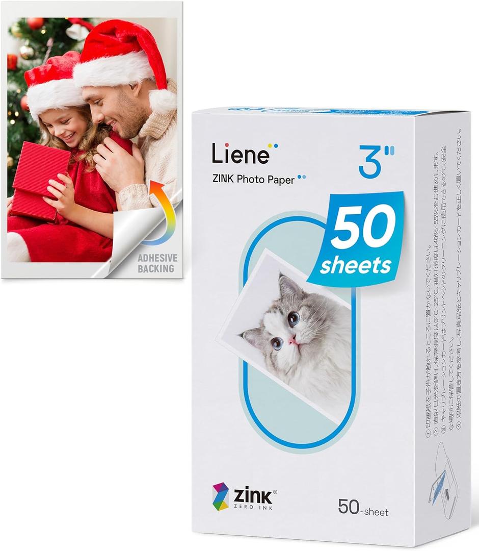 Liene Zink Photo Paper 2x3 50 Sheets, Premium Photo Printer Paper w/Adhesive Back, Waterproof, Smudge Proof, Tear Proof, Instant Photo Paper Compatible w/Liene 2x3 Photo Printer Scrapbook