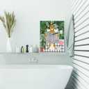 EVXID Bathroom Cheetah on Toilet Reading Newspaper Canvas Poster Painting Wall Art, Tropical Plants Cheetah Print Picture Artwork Framed Ready to Hang for Restroom Wall Decor 12 x 15 Inch (Leopard-04)