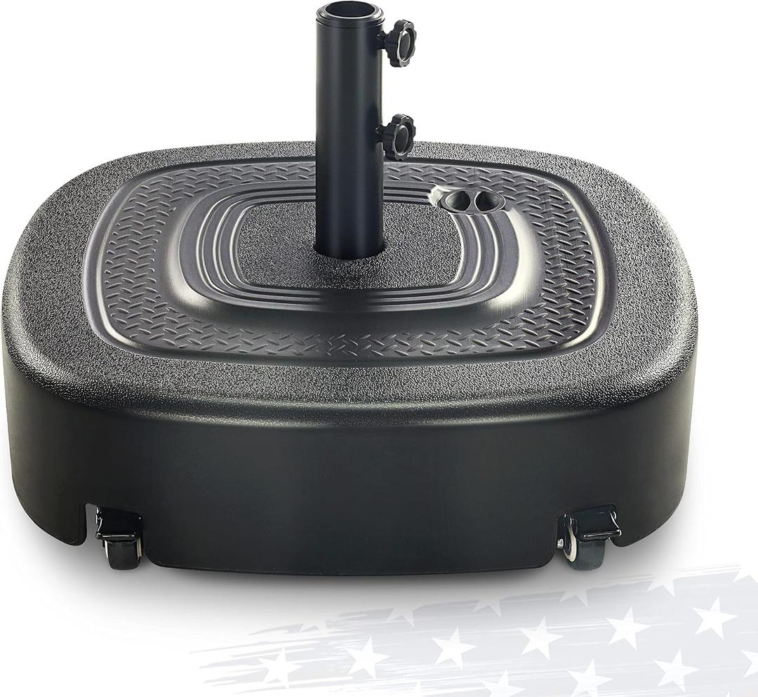 FRUITEAM 154lb Capacity Fillable Mobile Umbrella Base with 4 Wheels, Wind-Resistant Heavy Duty Patio Umbrella Base Market Stand Water or Sand Filled, for Patio, Deck, Poolside w/ 2 Locks, 2 Knobs