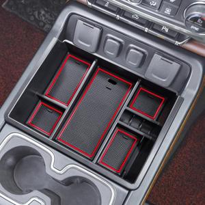 Full Center Console Organizer Compatible with 2014-2018 Sierra 1500 /Silverado 1500 Accessories 2015-2019 Silverado/Sierra 2500 3500HD Compartment Cover Insert Tray Storage, Red