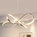 Modern Led Chandelier, Aluminum Chrome Plated Lighting Fixture, 3-Lights DIY Pendant Light, Smart Dimmable Chandelier with Remote and APP (26 inches 40W, Chrome Plated)