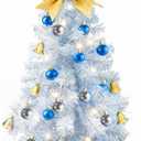 Small White Christmas Tree with Lights - 23 Inch Mini Tabletop Christmas Tree with Warm-White LED Lights, Hanging Ornaments, Decorative Bow and Gift Boxes - Table Tree for DIY Christmas Decoration
