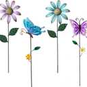 Metal Flowers for Outside, 16.15" 4-Pack Metal Colorful Butterfly & Flower Decorative Garden Stakes for Spring Garden Decor, Shaking Head Yard Art Decorations for Patio Lawn Ornaments