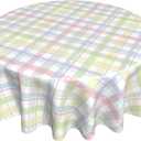 Spring Easter Tablecloth Round 70 Inch Pastel Plaid Colorful Checkered Print Holiday Circular Table Cloth Seasonal Farmhouse for Indoor Party Kitchen Dinner Picnic Tabletop Decor (Yellow Green Purple Blue Pink)