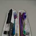 Portable Reusable Travel Utensils Silverware With Case, Camping Cutlery Set, Chopsticks and Straw, Flatware With Case, Stainless Steel Rainbow Top