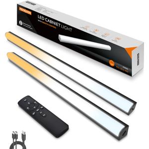 Under Cabinet Lights Remote Control,2 Pack Magnetic Dimmable Closet Lights,USB Rechargeable Wireless LED Shop Light,Ceiling and Under Counter Lights for Kitchen,Wardrobe,Shelf (Black, 40)
