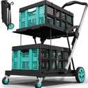 Beyond Collapsible Shopping Cart on Wheels, Shopping Cart with 2 Storage Crates, 2-Tier Multi Functional Utility Cart for Grocery/Warehouse/Office/Supermarket - Blue