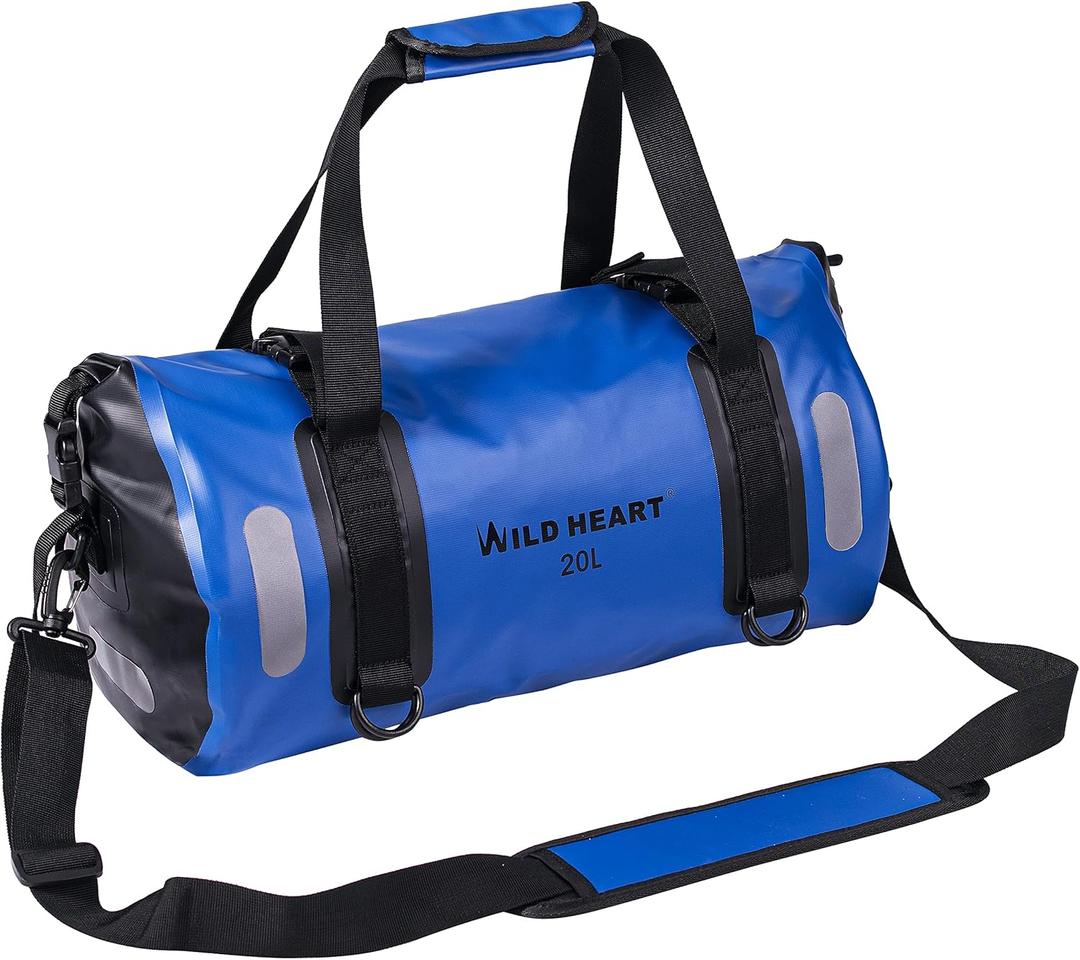 WILD HEART Waterproof Bag Duffel Bag 20L 30L 40L with Welded Seams Shoulder Straps, Mesh Pocket for Kayaking, Camping, Boating,Bicycle,Motorcycle (blue)