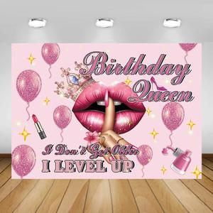 AIBIIN 7x5ft Birthday Queen Backdrop I Don't Get Older I Level Up Photography Background Pink Birthday Decorations for Women Queen Themed Party Supplies