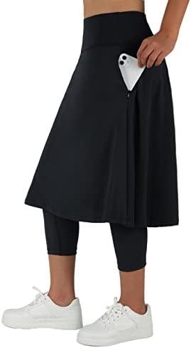 ANIVIVO Women Long Knee Length Skirt with Capris Leggings,Skirted Leggings with High Waisted Zipper Pockets, 5XL
