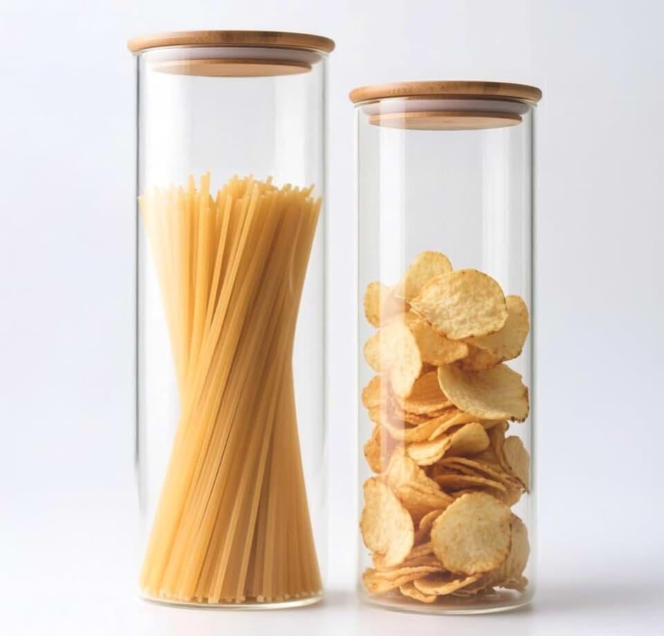 Glass Food Storage Jars with Airtight Lids, Tall Clear Glass Jar with Bamboo Lid, Airtight Food Canister (Round | 10+11 Inch)