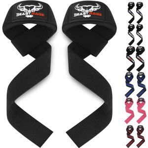 BEAST RAGE Lifting Wrist Straps for Weightlifting, Weight Lifting Straps Gym Grip Power Workouts Lifting Straps Padded Cotton Men Women Wrap Lift Deadlift Straps Hard Pull Exercise (Black)