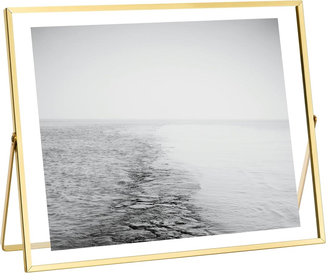 eletecpro 10x8 Metal Picture Frame with Real Glass Cover, Horizontal Tabletop Display Photo for Multiple Size up to 10x8, Floating Photo Frame Diaplay 8x6, 7x5, 6x4 for Wedding, Party, Home Decor, (Gold)