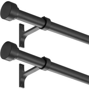 2 Pack Heavy Duty 1 Inch Diameter Single Curtain Rods 72-144 Adjustable Window Curtain Rod with Aluminum Alloy Cylindrical Cap Finials, Wall Mount and Ceiling Mount, Matte Black