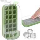 Ice Cube Tray with Lid and Bin 21 Pcs Quick-Fill Ice Cube Mold for Freezer Easy Press to Release Green No-Touch Ice Tray