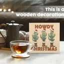 Howdy Christmas Western Cactus Cowgirl Boots Wooden Box Sign, Country Christmas Wood Signs For Home Office Desk Shelf Table Decor, Western Decorations, 6x6 Inch (color-8)