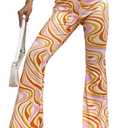 WDIRARA Women's Marble Printed Flare Pants High Waisted Elastic Waist Casual 70s Disco Long Pants (XL)