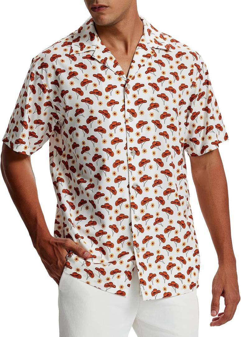 Vytroon Men's Hawaiian Shirts Wrinkle Free Short Sleeve Button Down Tropical Beach Vacation Shirt (XXXL)