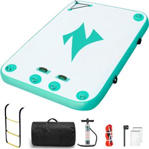 ZAFIED Inflatable Floating Dock Platform, 8'x5' Floating Island for Lake, 6 inch Thickness Non-Slip Inflatable Dock Kit for River/Pool/Beach/Ocean, Water Mat Swim Raft for Adults Kids Dogs