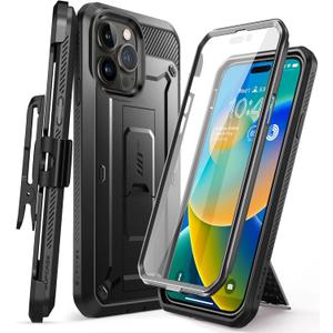 SUPCASE for iPhone 14 Pro Max Case with Screen Protector (Unicorn Beetle Pro), [Built-in Stand & Belt-Clip] Full-Body Heavy Duty Shockproof Protective Phone Case for iPhone 14 Pro Max, Black | Kickstand, Belt-Clip, Heavy Duty, Rugged Case