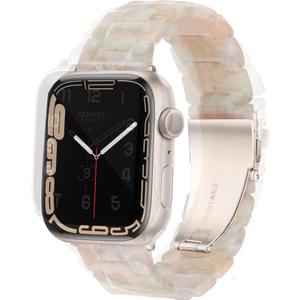 HOPO Compatible With Apple Watch Band 38mm 40mm 42mm 44mm Thin Light Resin Strap Bracelet With Stainless Steel Buckle Replacement For iWatch Series 8 7 6 5 4 3 2 1 SE (Pink Green/ Gold, 42/ 44/ 45/ 49mm)