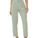 JEAAMKSSER Women's High Waisted Business Trousers Straight Leg Pleated Office Slacks Pants Light Green S