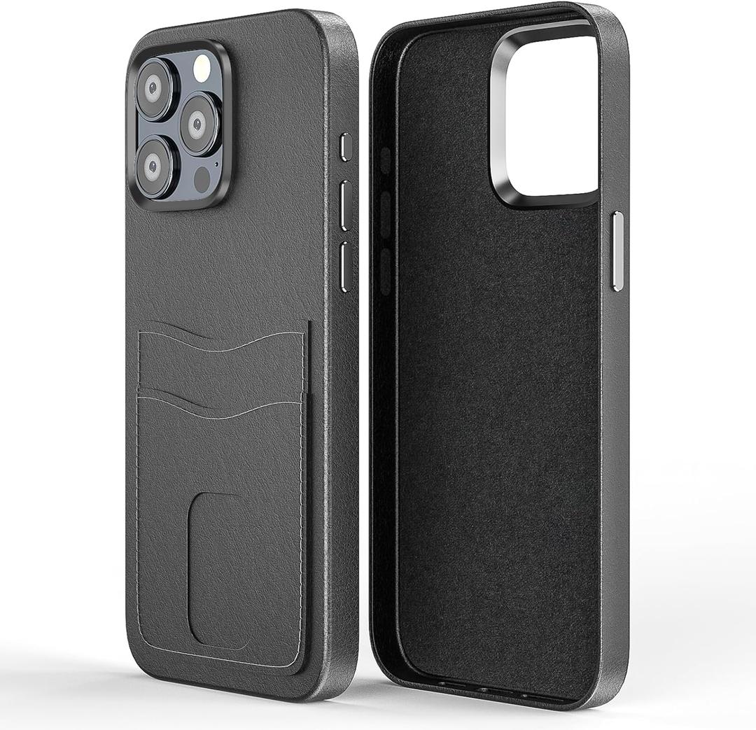 Case for iPhone 15 Pro Max: Wallet Case with Card Holder - Luxury Leather Design - Standalone Button & Anti Stick- Phone Cover for Women Men(6.7-Inch) - Black