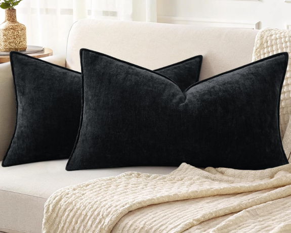 PHF Truly Velvet Pillowcases King Size, No Insert, 2 Pack Ultra Soft Breathable Pillow Shams Covers with Envelope Closure, 20" X 36" Luxury Cozy Warm Fuzzy Flannel Pillow Cases, Black
