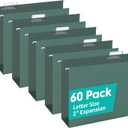 HERKKA Extra Capacity Hanging File Folders, 60 Pack Reinforced Letter Size Hanging Folders with Heavy Duty 2 Inch Expansion, Designed for Bulky Files, Medical Charts, Green