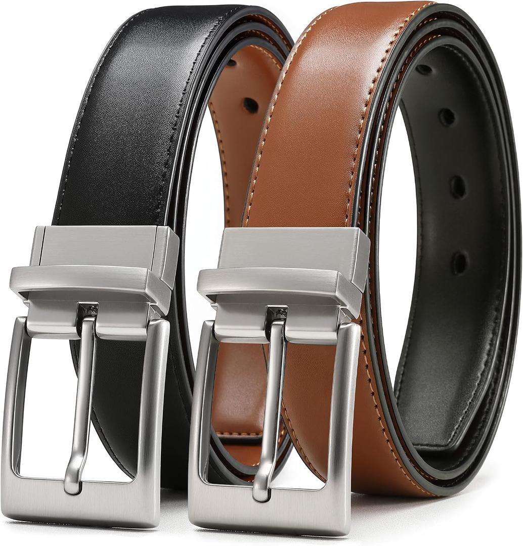 CHAOREN Reversible Belt Men 1 Piece - 1.25" Leather Dress Belt - Trim to Fit for Elegant Style (Brown)